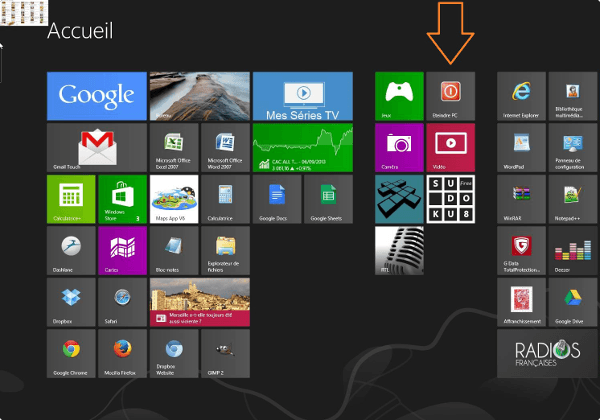 Bouton éteindre, intégrer dans l'écran d'accueil de Windows 8. bouton-eteindre-windows-8