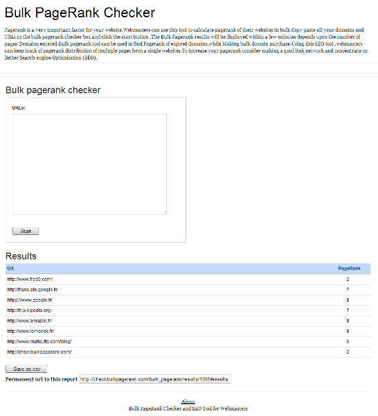 Capture d'écran du site checkbulkpagerank.com Capture d'écran du site checkbulkpagerank.com